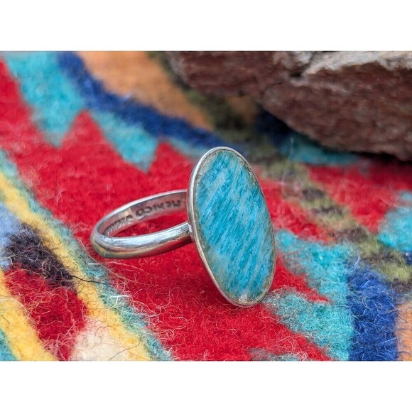 Vintage Taxco Silver Ring, Turquoise Blue Sterling Ring, Southwestern Jewelry - Picture 1 of 10